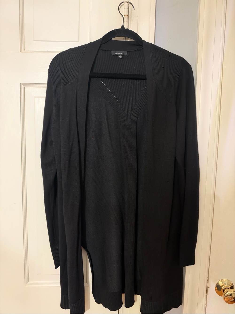 Verve Ami Black Open-Front Ribbed Cardigan